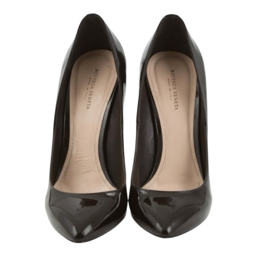 Bottega Veneta Black Patent Leather Pointed Toe Intrecciato Heel Pumps 38.5 - Picture 3 of 5